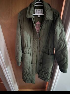 Barbour Olive Green Quilted Mid-Length Puffer Coat